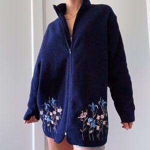 floral embroidered fleece zip-up 🌸